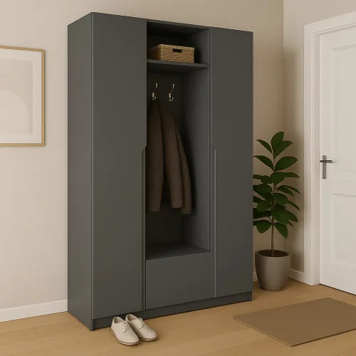 Шкаф распашный ШР8 2600х1600х600 мм корпус ДСП Серый Графит фасад МДФ краска RAL7012 (Базальтовый серый) фрезерованные ручки V и J