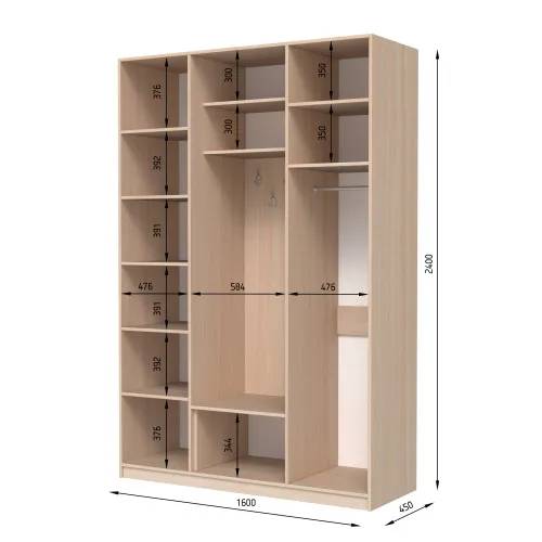 Шафа розпашна ШР8 2400х1600х450 мм корпус ДСП Сіра Мишка фасад ДСП Сірий Графіт