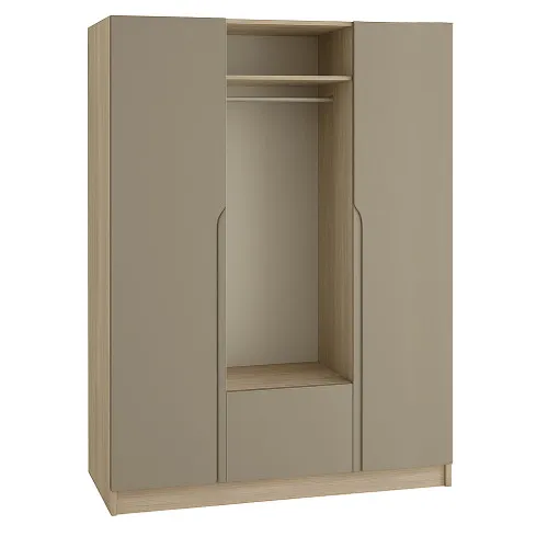 Шафа розпашна ШР8 2600х1600х600 мм корпус ДСП Дуб Крафт Сірий фасад МДФ фарба RAL1019 (Сіро-бежевий) фрезеровані ручки V і J