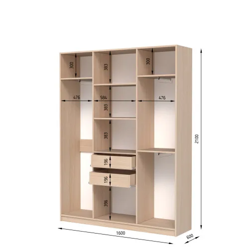 Шкаф распашный ШР9 2100х1600х600 мм ДСП Белый