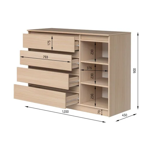 Комод К2 4Я1Д 900х1200х450 мм ДСП Белый