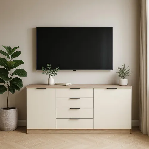 Комод К3 4Я2Д 860х1600х450 мм корпус ДСП Дуб Сонома фасад МДФ краска RAL9001 (Свет-беж)