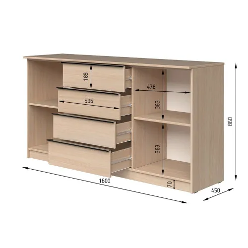 Комод К3 4Я2Д 860х1600х450 мм ДСП Белый