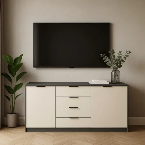 Комод К3 4Я2Д 860х1600х450 мм корпус ДСП Серый Графит фасад МДФ краска RAL9001 (Свет-беж)