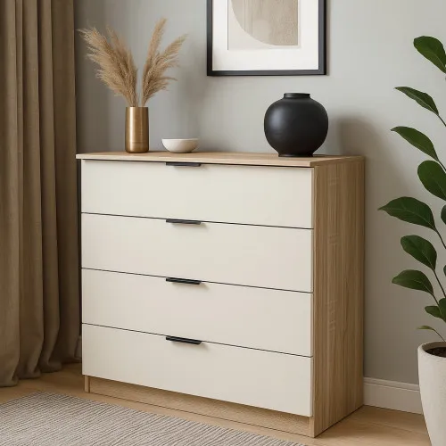 Комод К4 4Я 945х1000х450 мм корпус ДСП Дуб Сонома фасад МДФ краска RAL9001 (Свет-беж)