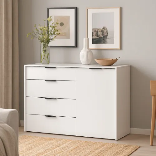 Комод К5 4Я1Д 880х1200х450 мм корпус ДСП Белый фасад МДФ краска RAL9003 (Белый)