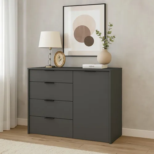 Комод К5 4Я1Д 880х1200х450 мм корпус ДСП Серый Графит фасад МДФ краска RAL7012 (Серый)