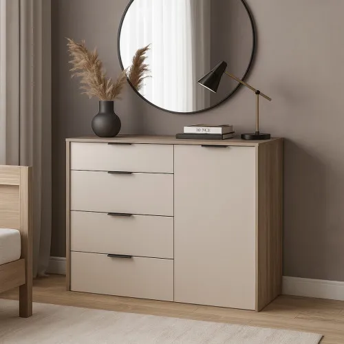 Комод К5 4Я1Д 880х1200х450 мм корпус ДСП Дуб Винтаж Оксид фасад МДФ краска NCS S 2002-Y50R (Шелк мат)