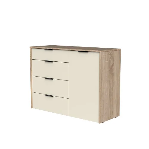 Комод К5 4Я1Д 880х1200х450 мм корпус ДСП Дуб Сонома фасад МДФ краска RAL9001 (Свет-беж)