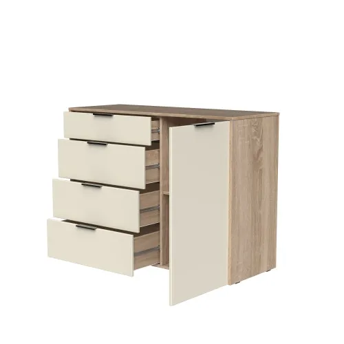 Комод К5 4Я1Д 880х1200х450 мм корпус ДСП Дуб Сонома фасад МДФ краска RAL9001 (Свет-беж)