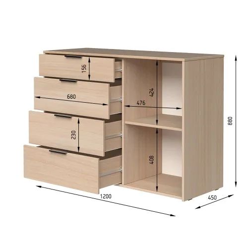 Комод К5 4Я 880х1200х450 мм ДСП Белый