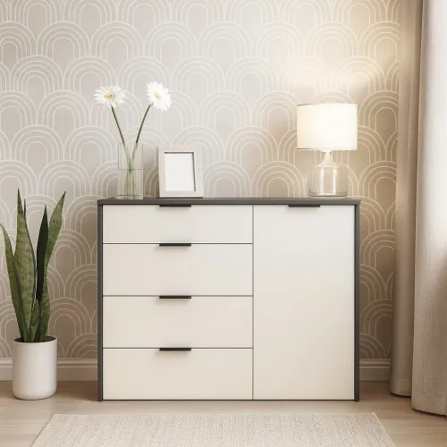 Комод К5 4Я1Д 880х1200х450 мм корпус ДСП Серый Графит фасад МДФ краска RAL9001 (Свет-беж)