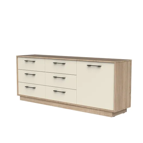 Комод К6 6Я1Д 700х1800х400 мм корпус ДСП Дуб Сонома фасад МДФ краска RAL9001 (Свет-беж)