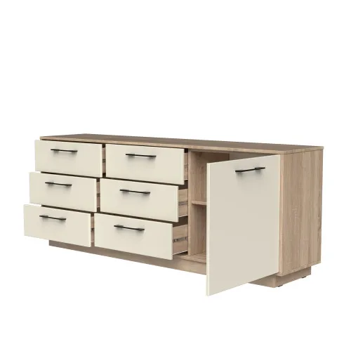 Комод К6 6Я1Д 700х1800х400 мм корпус ДСП Дуб Сонома фасад МДФ краска RAL9001 (Свет-беж)