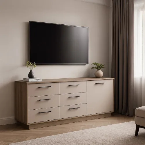 Комод К6 6Я1Д 700х1800х400 мм корпус ДСП Дуб Винтаж Оксид фасад МДФ краска NCS S 2002-Y50R (Шелк мат)