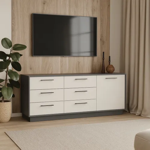 Комод К6 6Я1Д 700х1800х400 мм корпус ДСП Серый Графит фасад МДФ краска RAL9001 (Свет-беж)