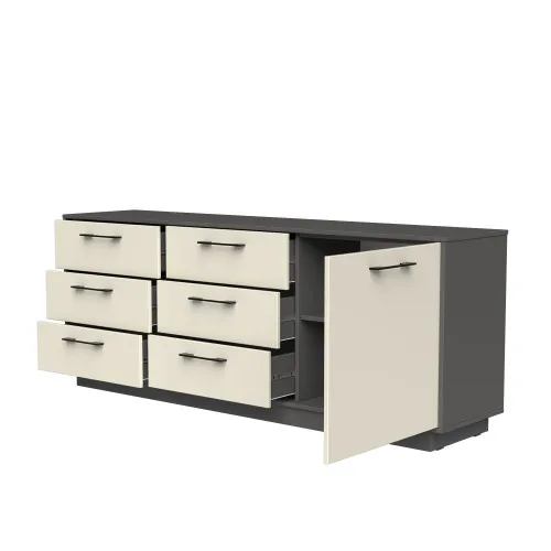 Комод К6 6Я1Д 700х1800х400 мм корпус ДСП Серый Графит фасад МДФ краска RAL9001 (Свет-беж)