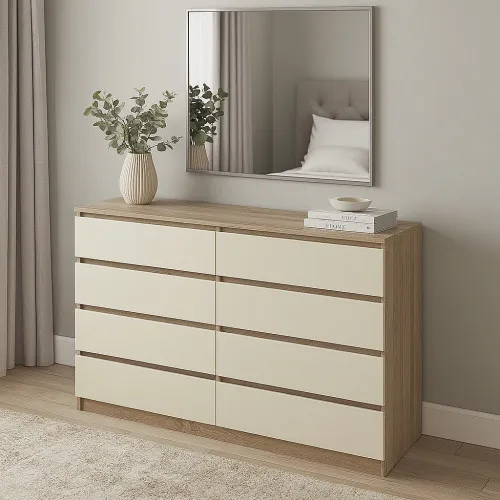 Комод К9 8Я 980х1600х430 мм корпус ДСП Дуб Сонома фасад МДФ краска RAL9001 (Свет-беж)