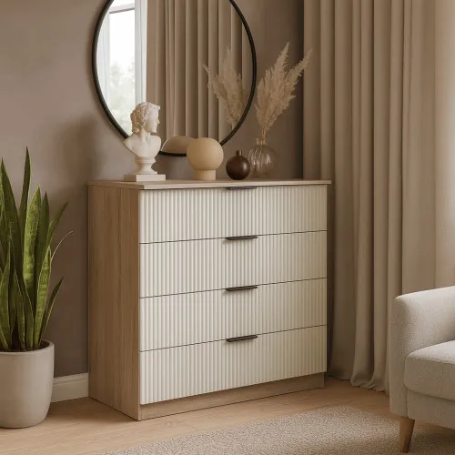 Комод К4 4Я 945х1000х450 мм корпус ДСП Дуб Сонома фасад МДФ краска RAL9001 (Свет-беж) фрезерование Плаше Гросс