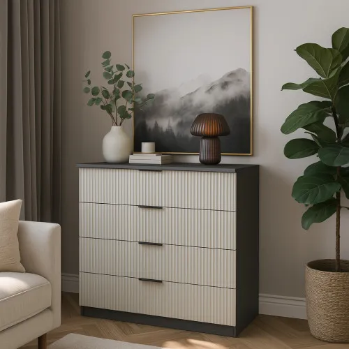 Комод К4 4Я 945х1000х450 мм корпус ДСП Серый Графит фасад МДФ краска RAL9001 (Свет-беж) фрезерование Плаше Гросс