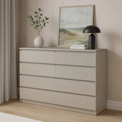 Комод К9 8Я 980х1600х430 мм корпус ДСП Кашемир фасад МДФ краска NCS S 2002-Y50R (Шелковистый мат) фрезерование Плаше Гросс