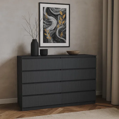 Комод К9 8Я 980х1600х430 мм корпус ДСП Серый Графит фасад МДФ краска RAL7012 (Серый) фрезерование Плаше Гросс