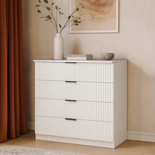 Комод К4 4Я 945х1000х450 мм корпус ДСП Белый фасад МДФ краска RAL9003 (Белый) фрезерование Плаше Гросс