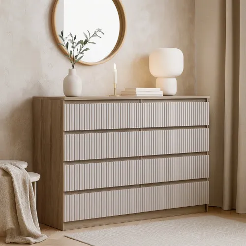 Комод К9 8Я 980х1600х430 мм корпус ДСП Дуб Винтаж Оксид фасад МДФ краска NCS S 2002-Y50R (Шелк мат) фрезер. Плаше Гросс