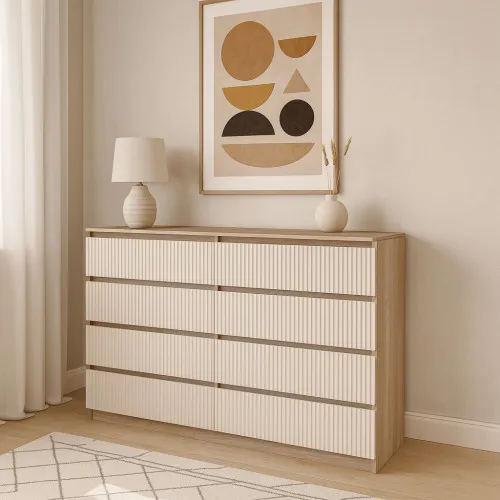 Комод К9 8Я 980х1600х430 мм корпус ДСП Дуб Сонома фасад МДФ краска RAL9001 (Свет-беж) фрезерование Плаше Гросс