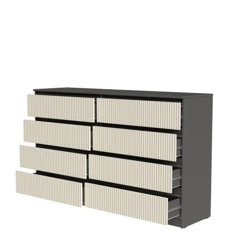 Комод К9 8Я 980х1600х430 мм корпус ДСП Серый Графит фасад МДФ краска RAL9001 (Свет-беж) фрезерование Плаше Гросс