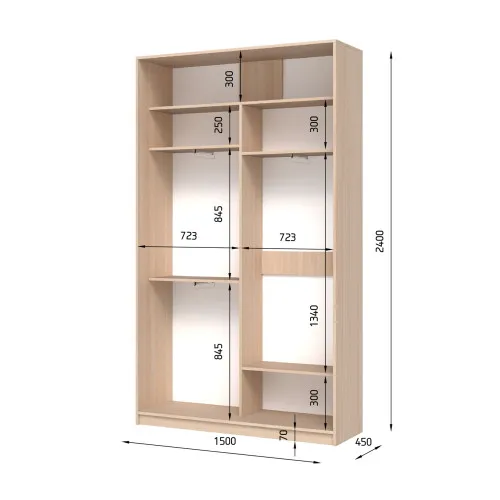 Шафа-купе дводверна SENAM E-Line 1500×450×2400 мм Ясен Серфсайд ЧистийК024 ДСП EШК 2.3.24.45.15