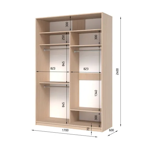 Шафа-купе дводверна SENAM E-Line 1700×600×2400 мм Дуб Крафт Золотий ДСП EШК 2.3.24.60.17