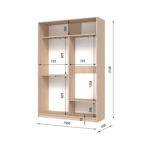 Шафа-купе дводверна SENAM E-Line 1500×450×2100 мм Дуб крафт золотийДзеркало EШК 2.3.21.45.15