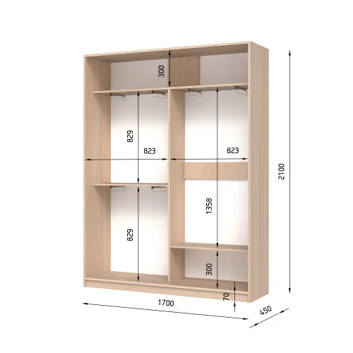Шкаф-купе двухдверный SENAM E-Line 1700х450х2100 мм Ясень Серфсайд чистый К024 ДСП EШК 2.3.21.45.17